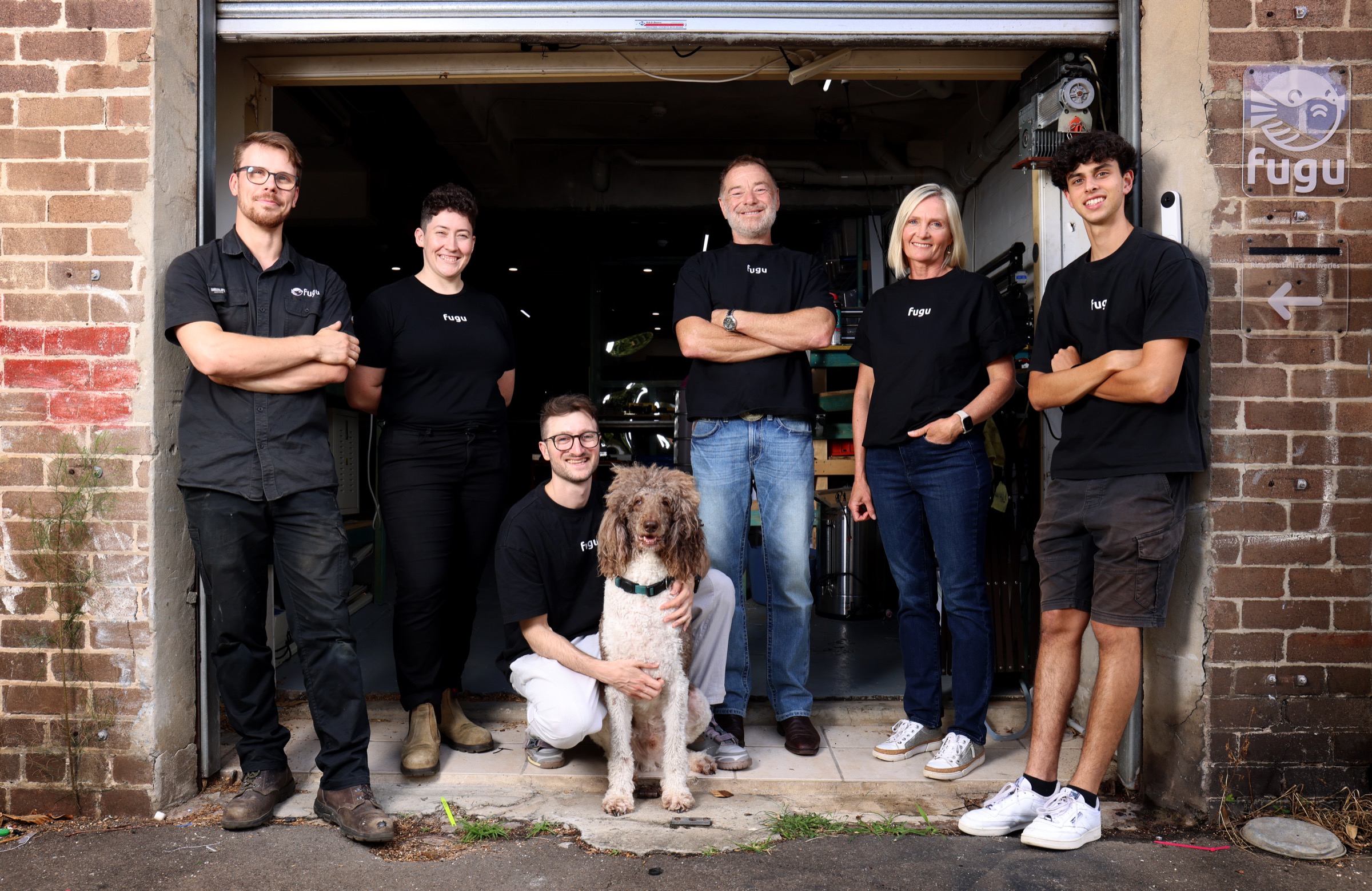 The Fugu team at the Sydney workshop: Caden Becker, Dr Eleanor Kearns, Dr Luke Marshall, Mac Thompson, Kristen Patrick and Travis King